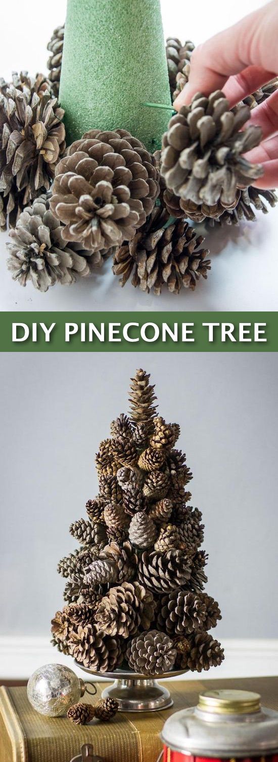 easy diy cheap christmas decor-- super easy pine cone tree craft