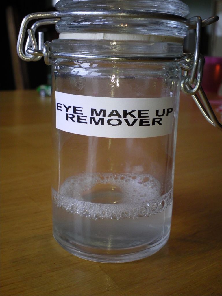 DIY Eye Make Up Remover    1 cup water, 1 1/2 tablespoons Tear Free Baby Shampoo