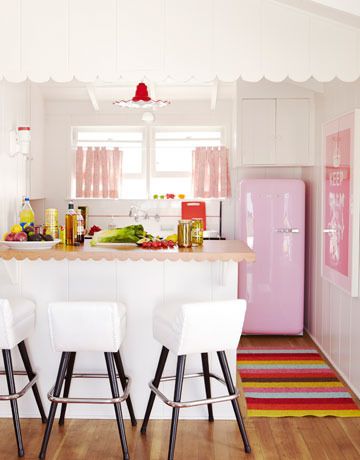 pink fridge and scalloped counters!