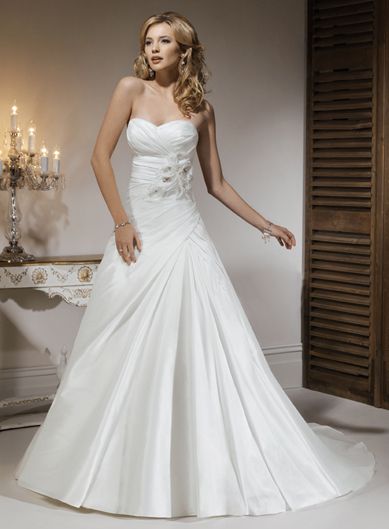 A-line Strapless floor-length taffeta wedding dress