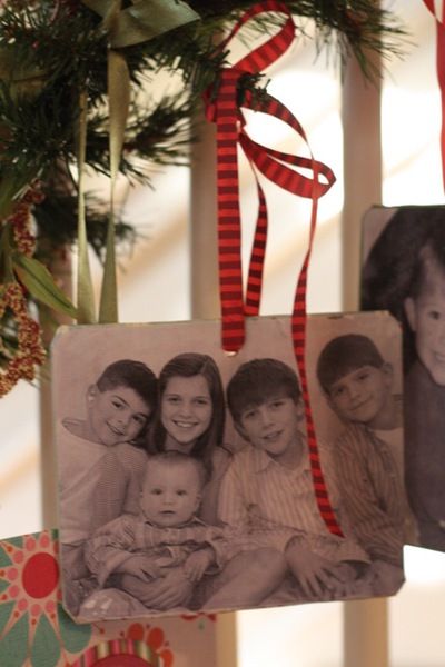 A family photo ornament for every year – photo Mod Podged onto a thin wooden pla