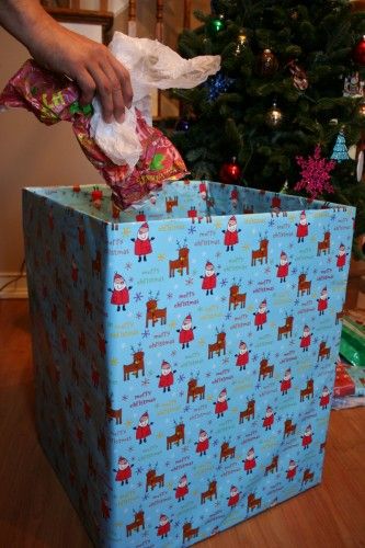 A wrapped empty box (left open) for Christmas morning garbage… A little nicer