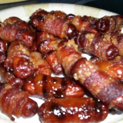 Bacon Wrapped Smokies, sprinkled with brown sugar.  (Val made these for Jim'