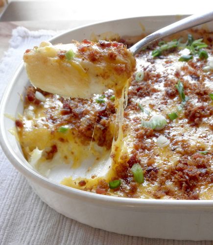 Baked Potatoes Casserole with Cream Cheese, Bacon, and Garlic