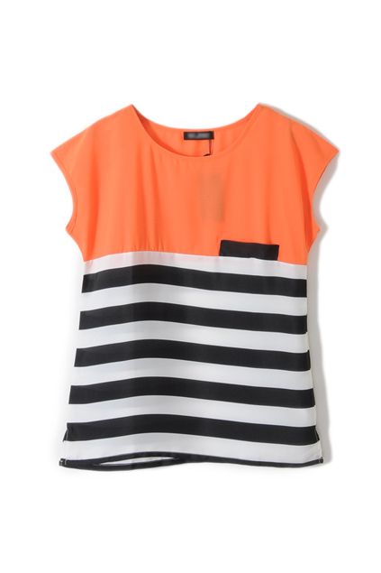 Basic Stripes Fake Pockets Orange Shirt