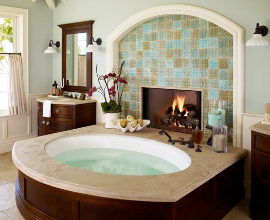 Bathtub with a fireplace. I might never get out….