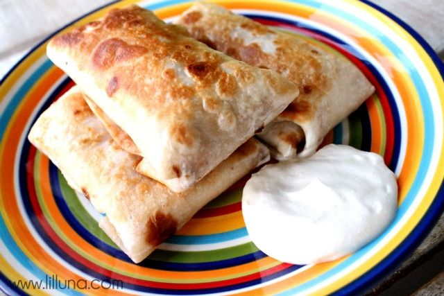 Bean Chimichangas – they're baked so lots healthier. Can substitute beans fo
