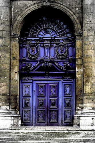 Beautiful blue baroque door St. Paul, France