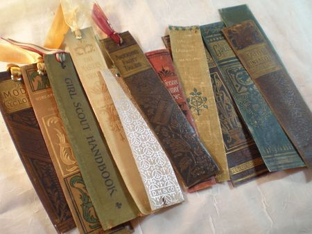 Bookmarks out of old book spines.