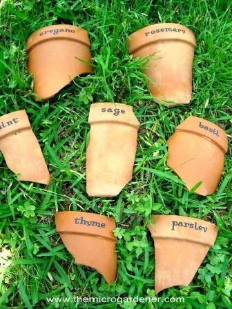 Broken terracotta pot markers | The Micro Gardener