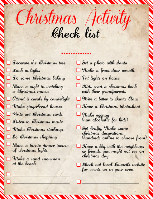 Christmas activity check list