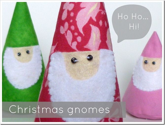 Christmas gnomes made from a really simple gnome pattern from Etsy