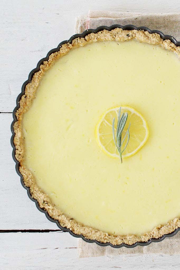 Creamy lemon tart with rosemary crust.