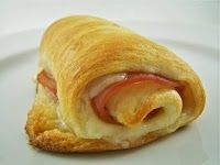 Crescent rolls, sliced ham, sliced swiss cheese. 10-15 mins. Easy lunch on a col