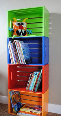 DIY Bookshelf made from crates you can get at Joann's. Paint it any color yo