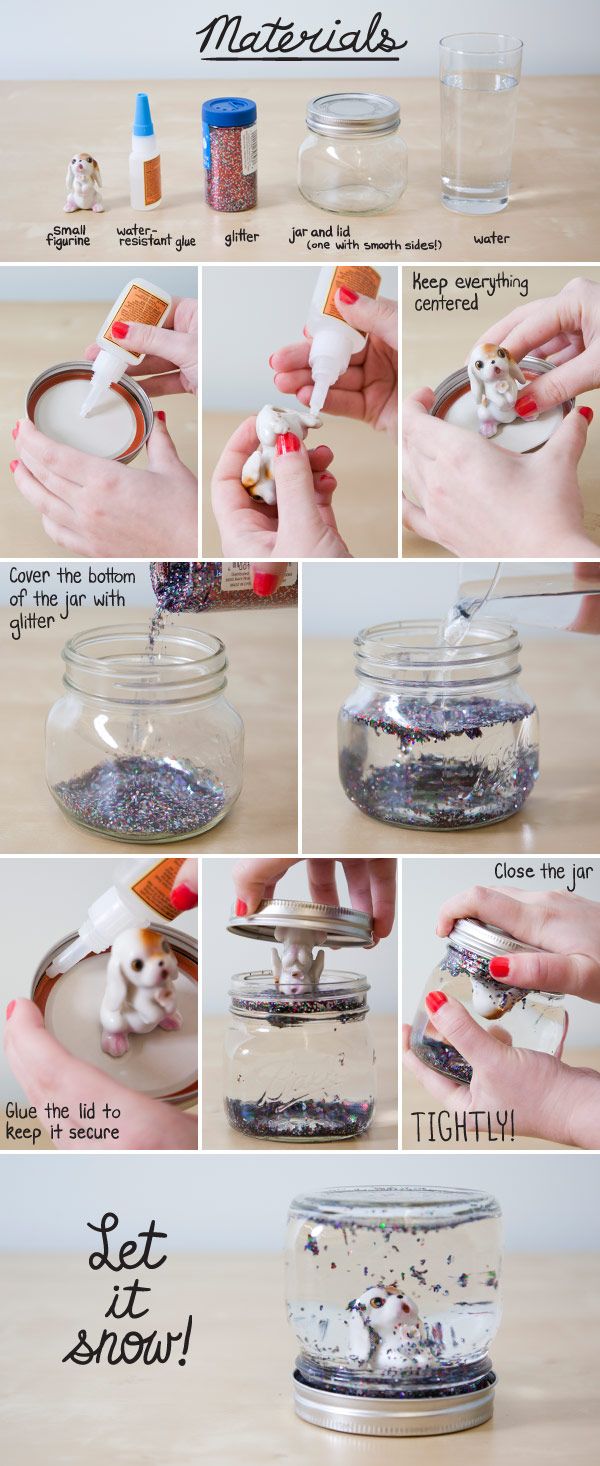 DIY Snow Globe by modcloth: A family favorite! (Try a baby food jar and with min