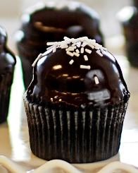 Dark Chocolate Cupcake with Vanilla Buttercream Dipped in Dark Chocolate Ganache