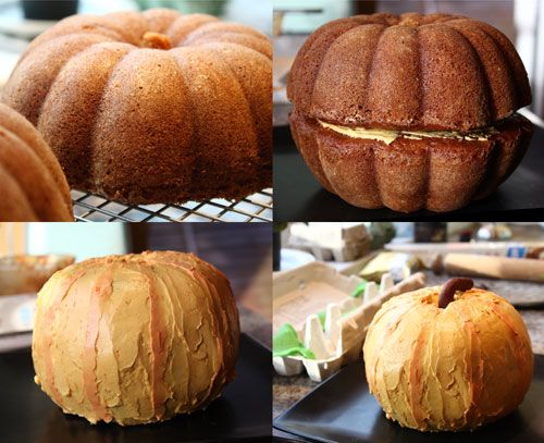 Genius! Two bundt cakes stacked on top of each other + orange frosting = Pumpkin