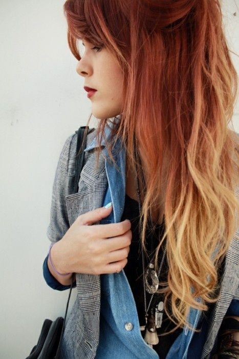 Gorgeous ombre hair with red and blonde