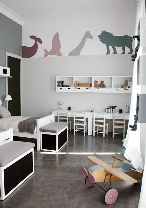 Grey & White Shared Kids Room