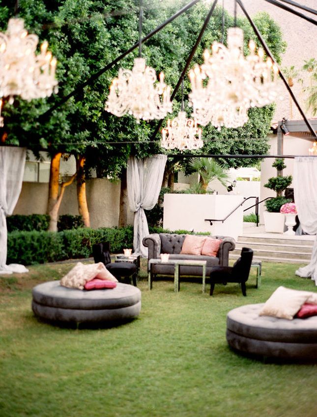 Hanging chandeliers.  Also love the lounge area.