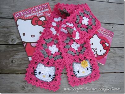 Hello Kitty Granny Square Scarf Adorable