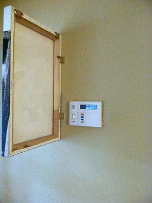 Hinged canvas frame to cover stuff on the walls.