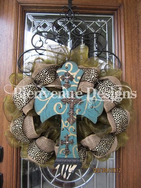 Love! Love! Love! Cross wreath with burlap.