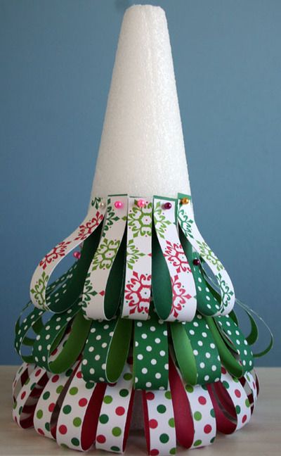 Make your own decorative tree – styrofoam form and scrapbook paper.