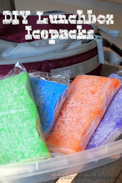 Make your own icepacks from dollar store sponges soaked in water and put in zipl