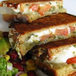 Mozzarella, basil, & tomato grilled cheese.