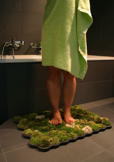 Natural Moss Bath Mat–you water it by using it. lol we could be a green house ;