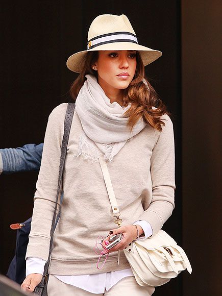 Neutrals + dark nails + hat