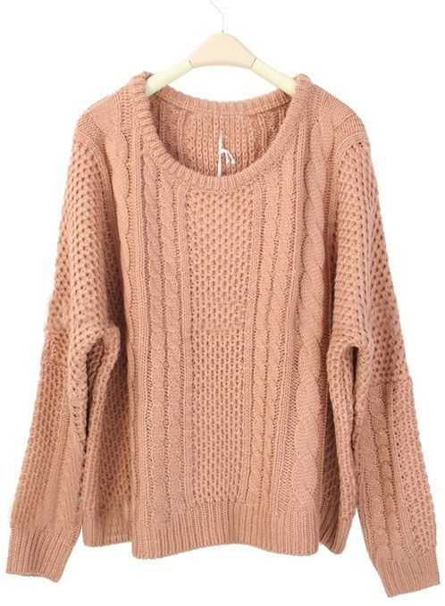 Pink Round Neck Batwing Long Sleeve Pullovers Sweater