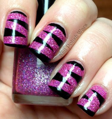 Pink Sparkle Criss Cross Nails