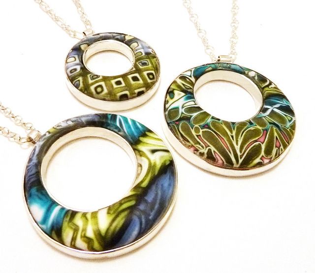 Polymer Clay and Sterling Silver Donut Pendants by Rebecca Geoffrey, via Flickr
