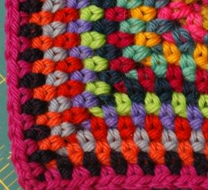 Rainbow tweed stitch.  Neat idea for a border.  sc, ch 1 all the way around, the