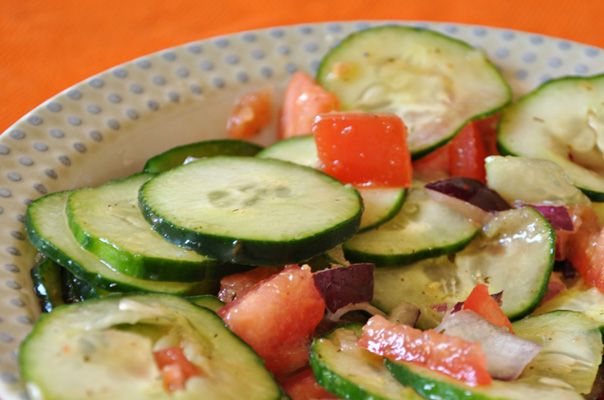Recipe: Mediterranean Cucumber Salad – 2 large cucumbers 1 small red onion 1 lar