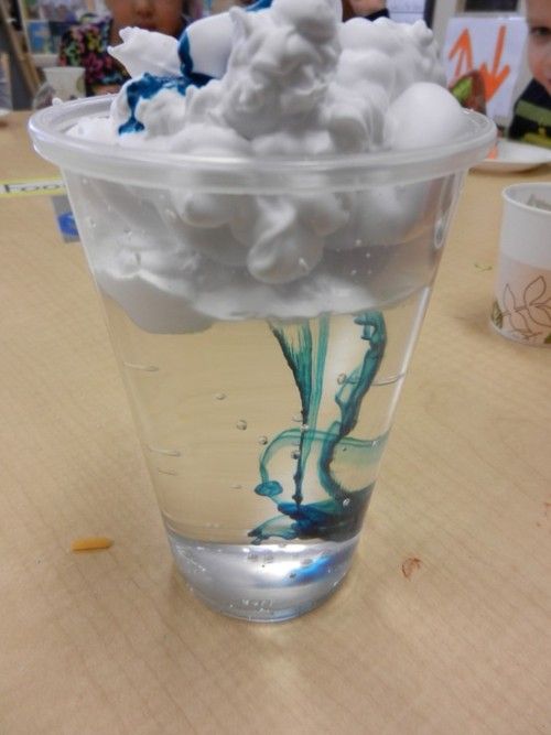Science — Weather: Fill the cup with water. Put shaving cream on top for a clou