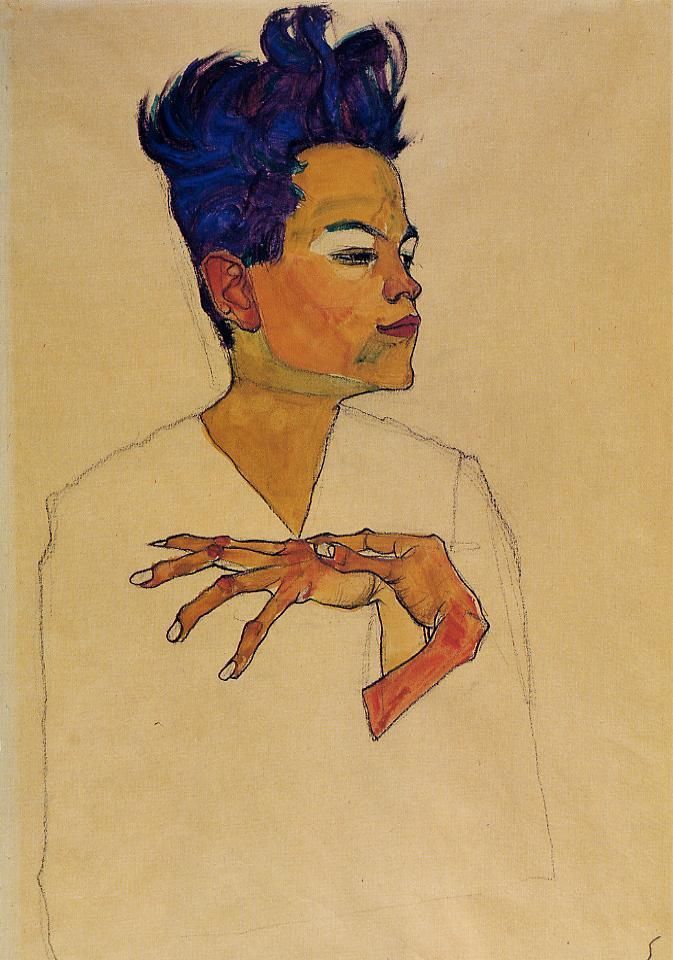 Self Portrait with Hands on Chest - Egon Schiele