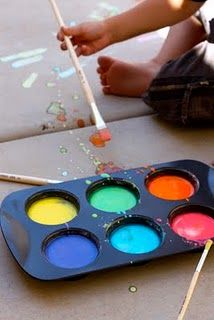 Sidewalk paint – 1 cup cornstarch, 1 cup water, and food coloring.