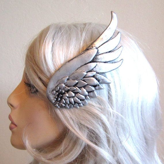 Silver wing hair clip LEFT SIDE – valkyrie, mercury, steampunk, cosplay