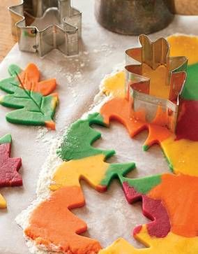 Thanksgiving – make a sugar cookie recipe, divide dough and add food coloring, r