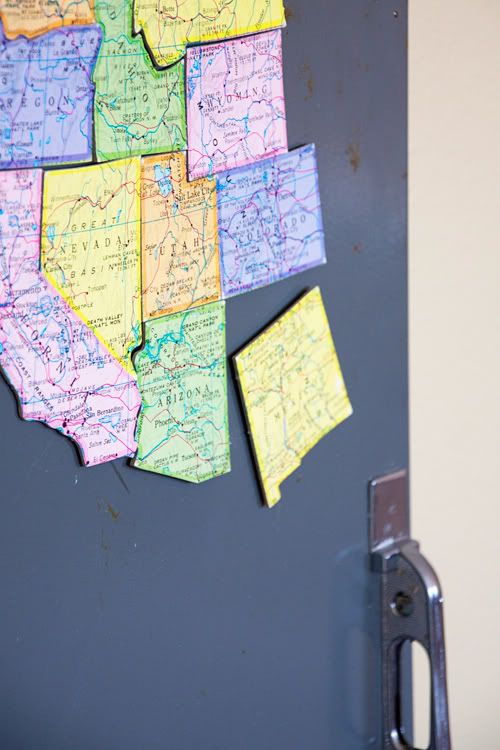 Turn an old map into magnets … what a neat way to learn states and their locat