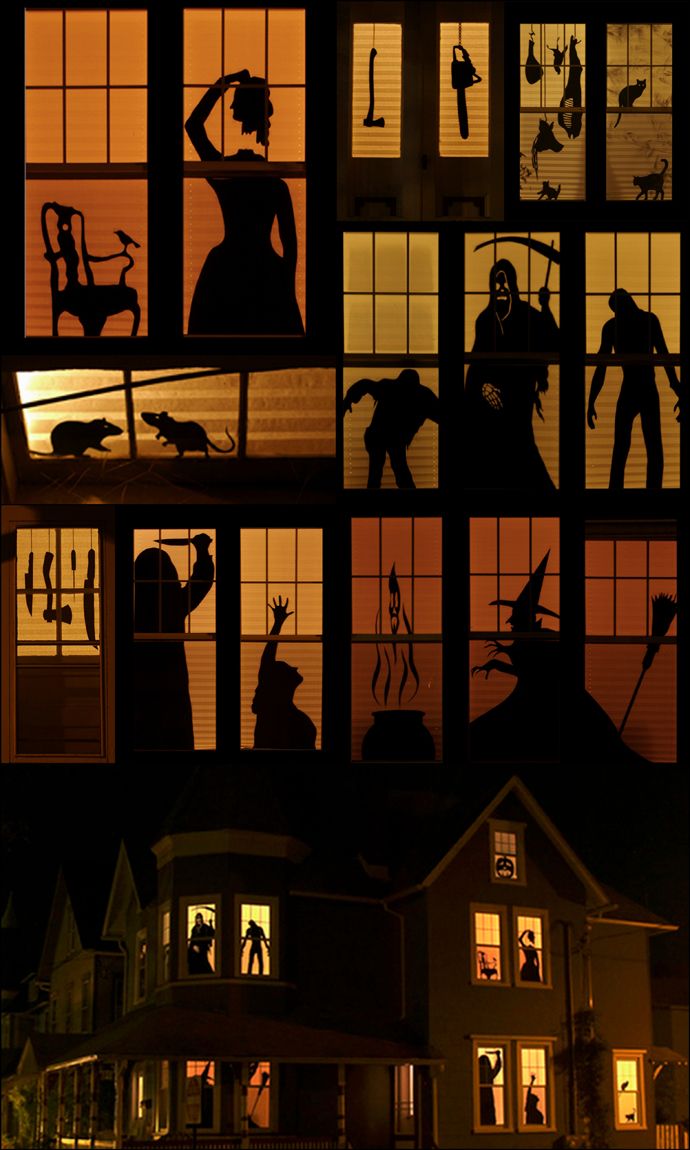 Very cool creepy Halloween window silhouettes!