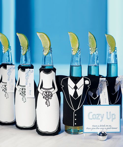 Wedding Party Bottle Cozy.  These are cute,  I need to get these for my receptio