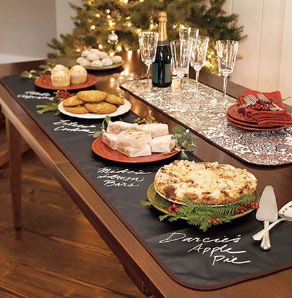 chalkboard table runner – neat way to ID dishes at Christmas or Thanksgiving