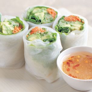 cucumber avocado summer rolls – although I might add some chicken and no cuc