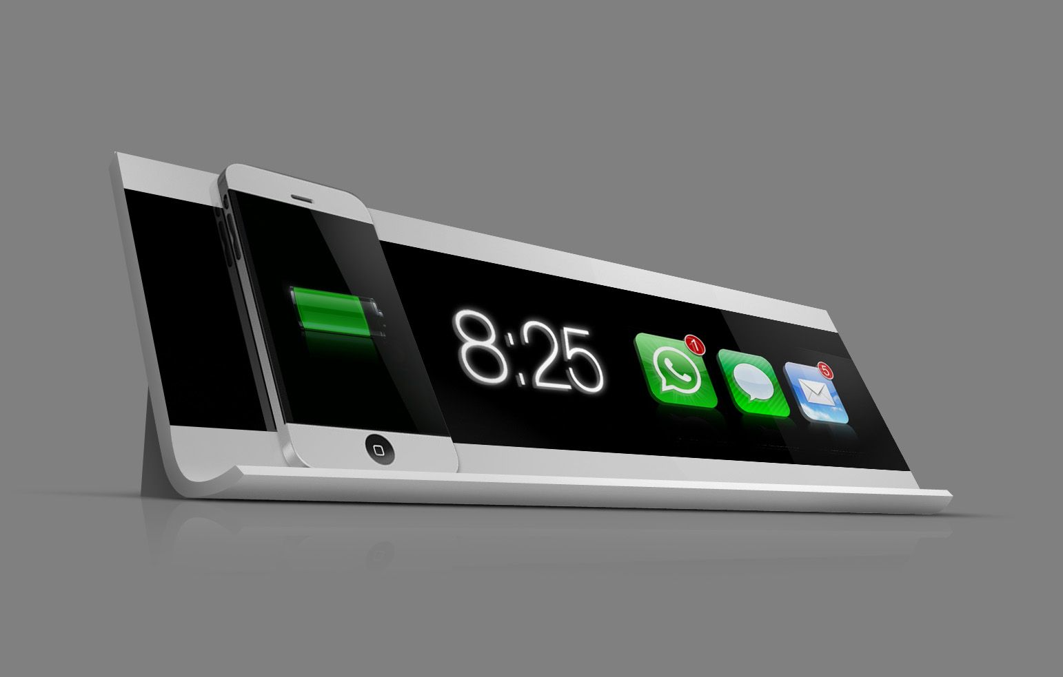 iPhone charging dock: Displays both time and received E-mails, messages or calls