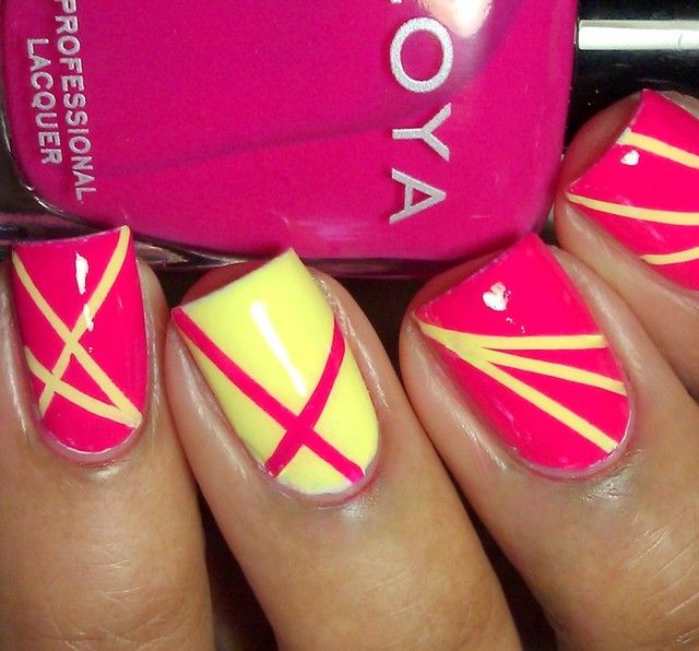 lined pink and yellow nails
